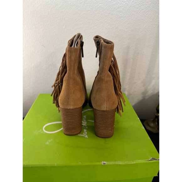 Women's Sam Edelman Ona Ankle Boots & Booties 7.5 Camel Suede Fringe NIB - Picture 5 of 10